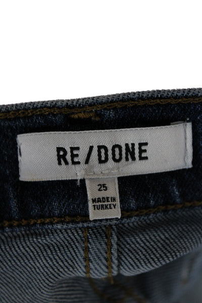 Re/Done Womens Cropped Straight High Waist Dark Blue Jeans Button Size 25