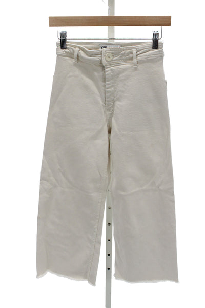Zara Women Cropped High Waist White Jeans Button Closure Size 24