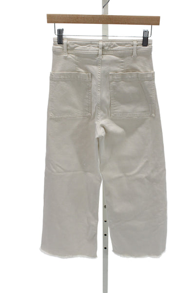Zara Women Cropped High Waist White Jeans Button Closure Size 24