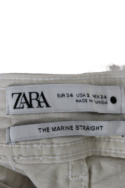 Zara Women Cropped High Waist White Jeans Button Closure Size 24