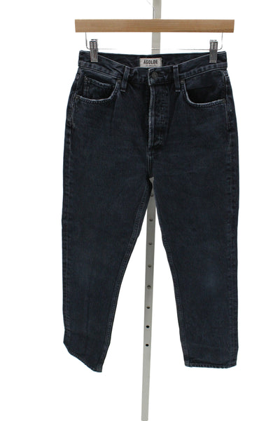 Agolde Women High Waist Mom Tapered Cropped Ankle Jeans Dark Gray Size 25