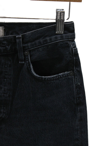 Agolde Women High Waist Mom Tapered Cropped Ankle Jeans Dark Gray Size 25