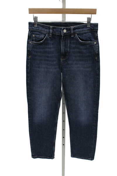 Massimo Dutti Unisex Straight Cropped High Waist Dark Blue Jeans Size 4