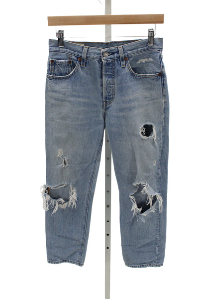 Levis Mens Cropped Straight Jeans High Waist Light Blue Size 25