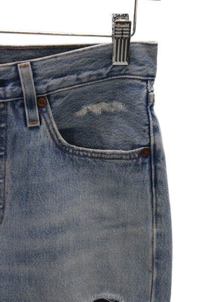 Levis Mens Cropped Straight Jeans High Waist Light Blue Size 25