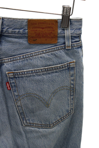 Levis Mens Cropped Straight Jeans High Waist Light Blue Size 25