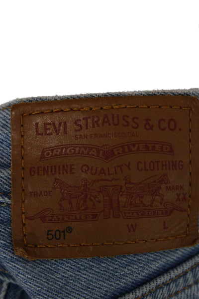 Levis Mens Cropped Straight Jeans High Waist Light Blue Size 25
