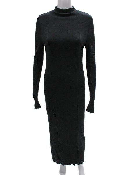 COS Womens Bodycon Maxi Dress Black Mock Neck Long Sleeve Zip Size S