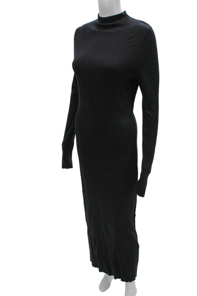 COS Womens Bodycon Maxi Dress Black Mock Neck Long Sleeve Zip Size S