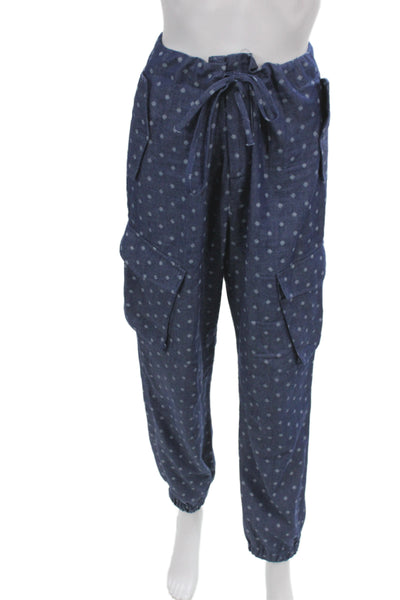 Line Mens Cargo Jogger Pants Dark Blue Polka Dot Cotton Drawstring Size M