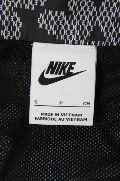 Nike Womens Windbreaker Black Geometric Cotton Collared Zip Fall Size S