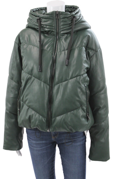 Zara Womens Puffer Jacket Quilted Green High Neck Drawstring Polyester Size S