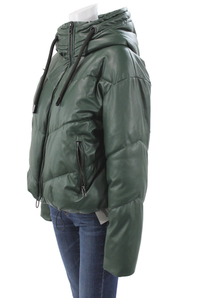 Zara Womens Puffer Jacket Quilted Green High Neck Drawstring Polyester Size S