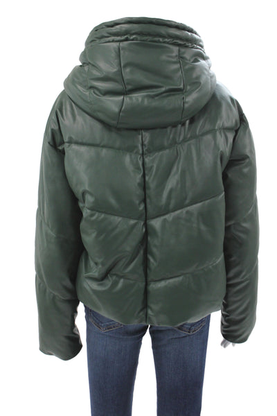 Zara Womens Puffer Jacket Quilted Green High Neck Drawstring Polyester Size S
