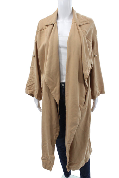 Elisabetta Franchi Womens Trench Coat Tan Button Collared 3/4 Sleeve Size 40