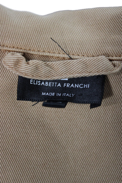 Elisabetta Franchi Womens Trench Coat Tan Button Collared 3/4 Sleeve Size 40