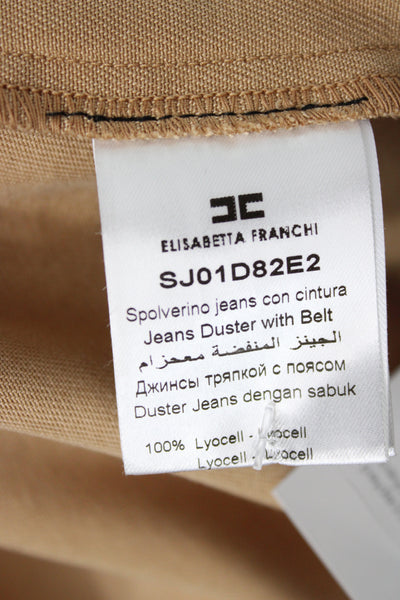 Elisabetta Franchi Womens Trench Coat Tan Button Collared 3/4 Sleeve Size 40