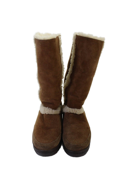 Ugg Womens Suede Shearling Lined Midi Calf Boots Shoes Brown Size 7