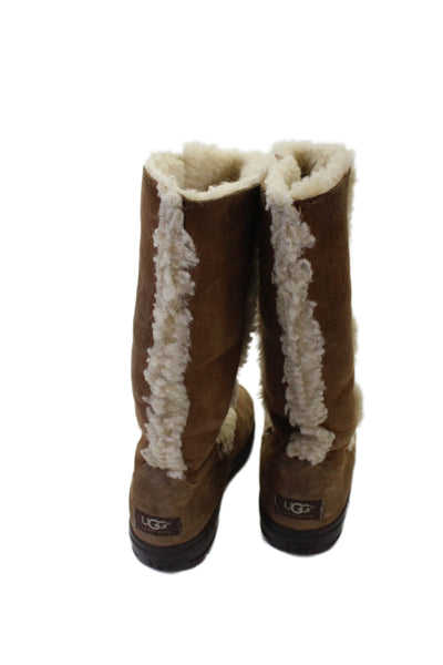 Ugg Womens Suede Shearling Lined Midi Calf Boots Shoes Brown Size 7