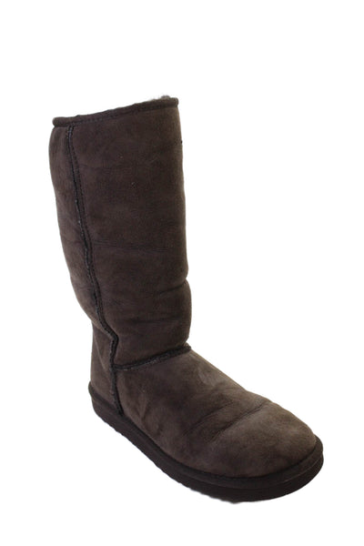 Ugg Womens Suede Shearling Lined Midi Calf Boots Shoes Dark Brown Size 7