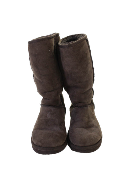 Ugg Womens Suede Shearling Lined Midi Calf Boots Shoes Dark Brown Size 7