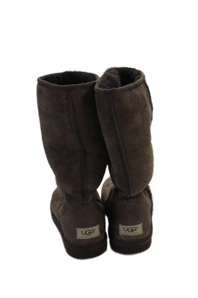 Ugg Womens Suede Shearling Lined Midi Calf Boots Shoes Dark Brown Size 7
