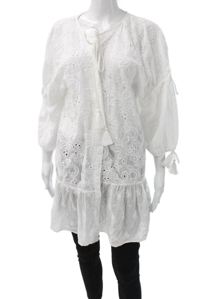 Maeve Anthropologie Women White Cotton Floral Kaftan Size One Size