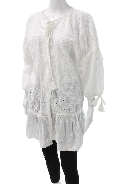 Maeve Anthropologie Women White Cotton Floral Kaftan Size One Size