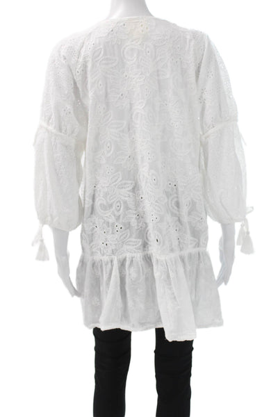 Maeve Anthropologie Women White Cotton Floral Kaftan Size One Size