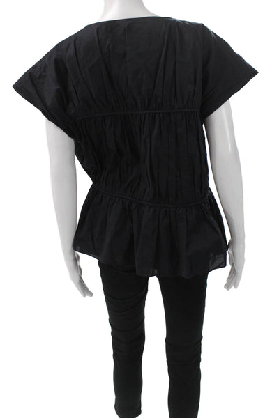 Tove Women Black V-Neck Bohemian Blouse Sleeveless Drawstring Size 40