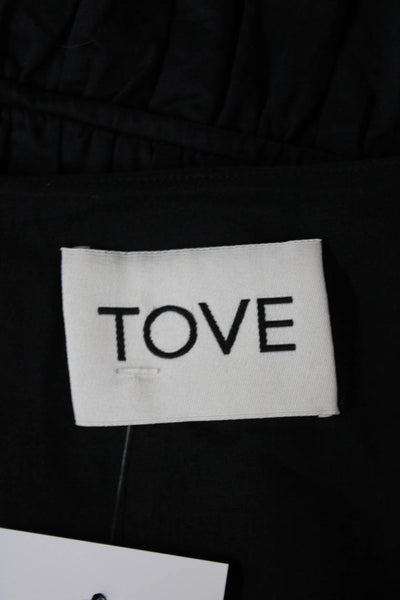 Tove Women Black V-Neck Bohemian Blouse Sleeveless Drawstring Size 40