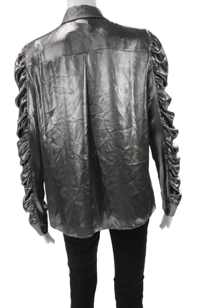 Akris Punto Womens Collared Button Viscose Blouse Dark Gray Long Sleeve Size 8