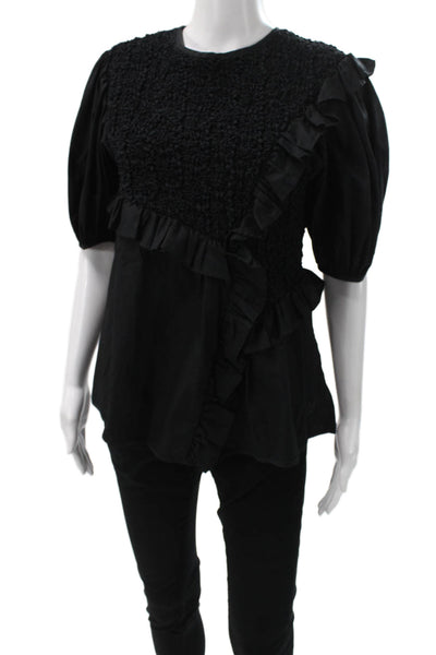 Cecilie Bahnsen Women Black Crew Neck 3/4 Sleeve Viscose Blouse Size S