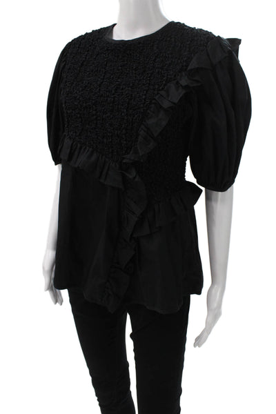Cecilie Bahnsen Women Black Crew Neck 3/4 Sleeve Viscose Blouse Size S