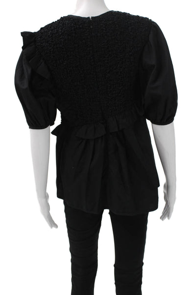 Cecilie Bahnsen Women Black Crew Neck 3/4 Sleeve Viscose Blouse Size S