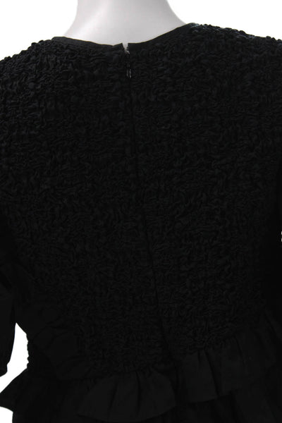 Cecilie Bahnsen Women Black Crew Neck 3/4 Sleeve Viscose Blouse Size S
