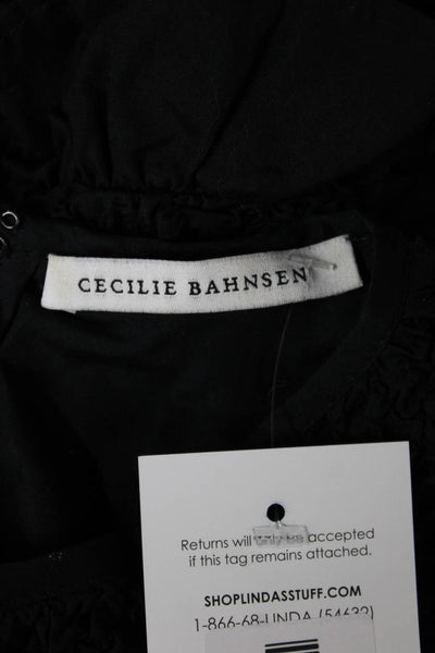 Cecilie Bahnsen Women Black Crew Neck 3/4 Sleeve Viscose Blouse Size S