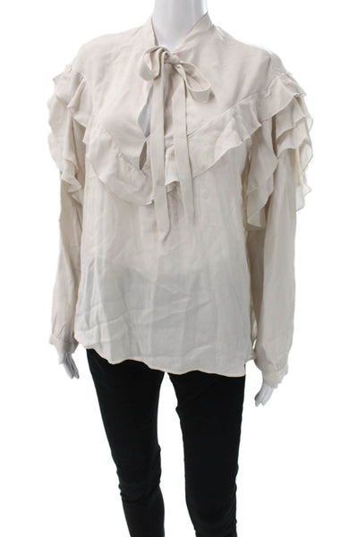 Zara Womens Bohemian Beige Tie Front Viscose Long Sleeve Blouse Size M
