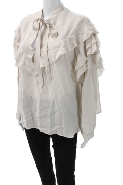 Zara Womens Bohemian Beige Tie Front Viscose Long Sleeve Blouse Size M