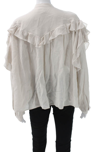 Zara Womens Bohemian Beige Tie Front Viscose Long Sleeve Blouse Size M