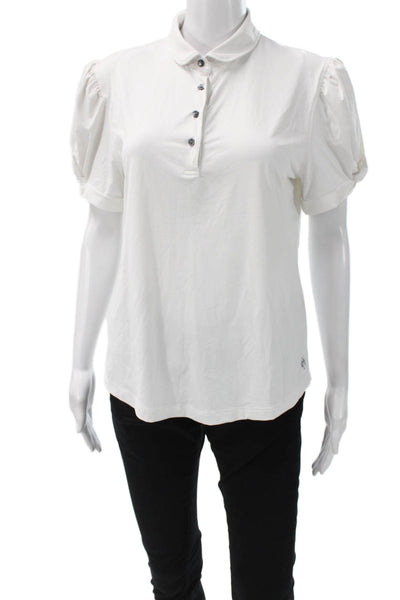 Greyson Women White Collared Short Sleeve Polo Nylon Spandex Size S