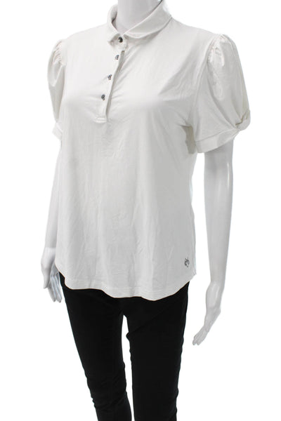 Greyson Women White Collared Short Sleeve Polo Nylon Spandex Size S