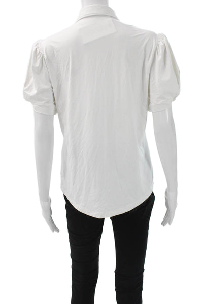 Greyson Women White Collared Short Sleeve Polo Nylon Spandex Size S