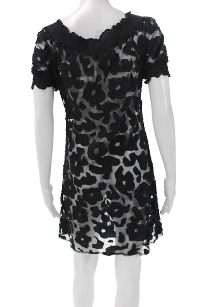 Letarte Handmade Womens Mini Shift Floral Black V Neck Viscose Dress Size M