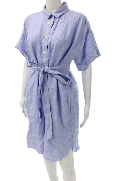 J Crew Womens Light Blue Shirt Dress Short Sleeve Collared Above Knee Size M