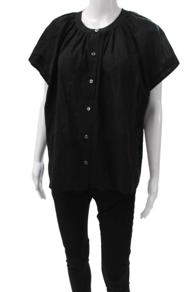 Jenni Kayne Womens Basic Black Button Up Blouse Short Sleeve Round Neck Size XS