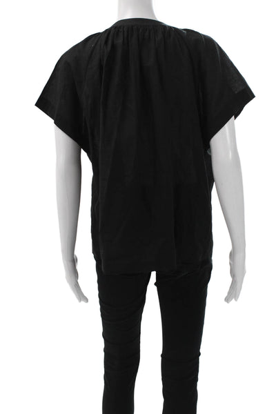 Jenni Kayne Womens Basic Black Button Up Blouse Short Sleeve Round Neck Size XS