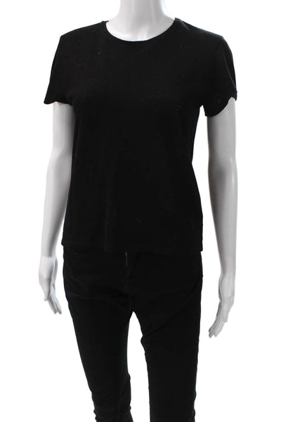 LELUXE Womens Basic Black Crew Neck Short Sleeve T-Shirt Cotton Blend Size S