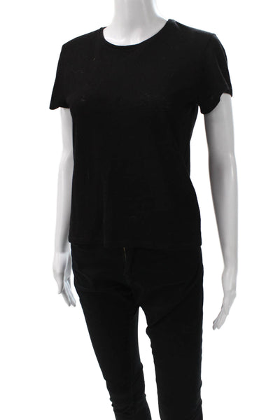 LELUXE Womens Basic Black Crew Neck Short Sleeve T-Shirt Cotton Blend Size S