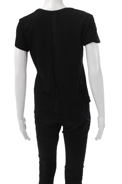 LELUXE Womens Basic Black Crew Neck Short Sleeve T-Shirt Cotton Blend Size S